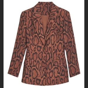 Danielle Bernstein WeWoreWhat Shaped Long Blazer in Brown Snakeskin, Size 14
